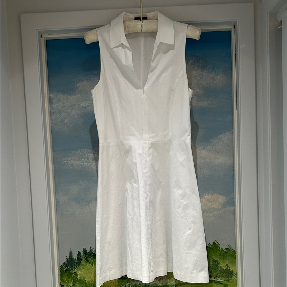 🆕THEORY Poplin White Sleeveless Collared Flare Shirt Dress. Size 6 - Picture 3 of 10
